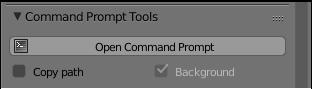 A screenshot of a panel in Blender 3D called 'Command Prompt Tools'. It has a button with the text 'Open Command Prompt' on it and has several properties below it.